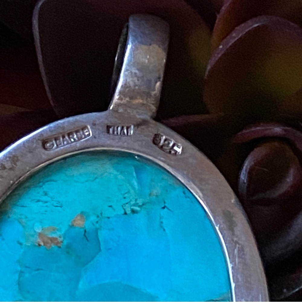 Large Barse Sterling Silver 925 Oval Turquoise Pendant - Picture 3 of 4